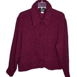 Eileen Fisher Textured Wool Blend Button Front Collar Jacket Magenta Size L